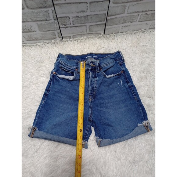 OLD NAVY Sky Hi Extra High Rise Raw Hem Button Fly Denim Shorts Sz 4 - Picture 3 of 12
